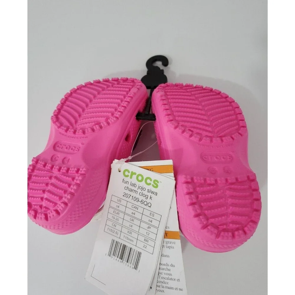 JOJO Siwa Charm Clog Pink CROCS  White Glitter Strap 6 Jibbitz • SIZE C 4 NEW